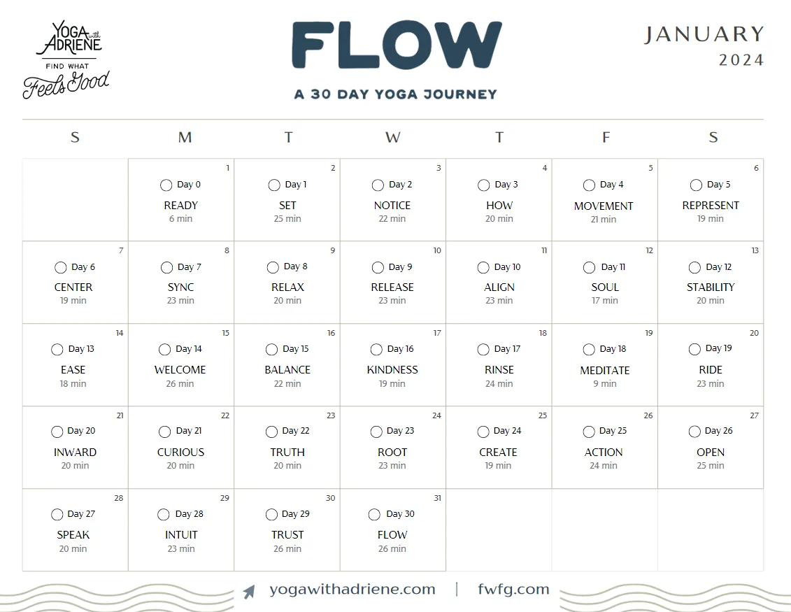 30 Day Yoga Journey Content Calendar