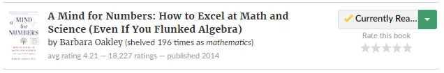 Goodreads listing for A Mind for Numbers with rating and review count