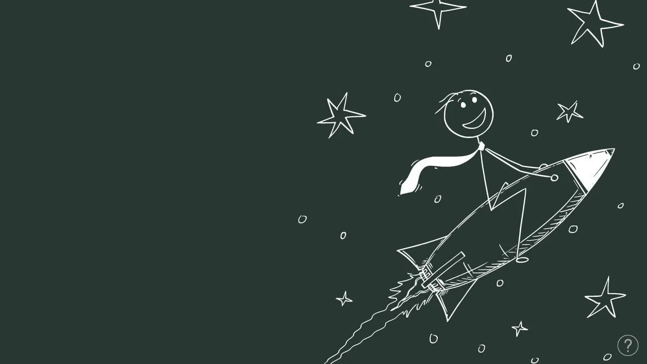 Stick figure holding a rocket made of connected stars