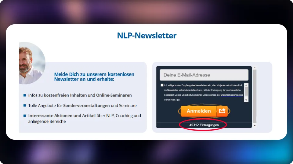 NLP newsletter screenshot promoting Lukas Zangerl's focus workshop