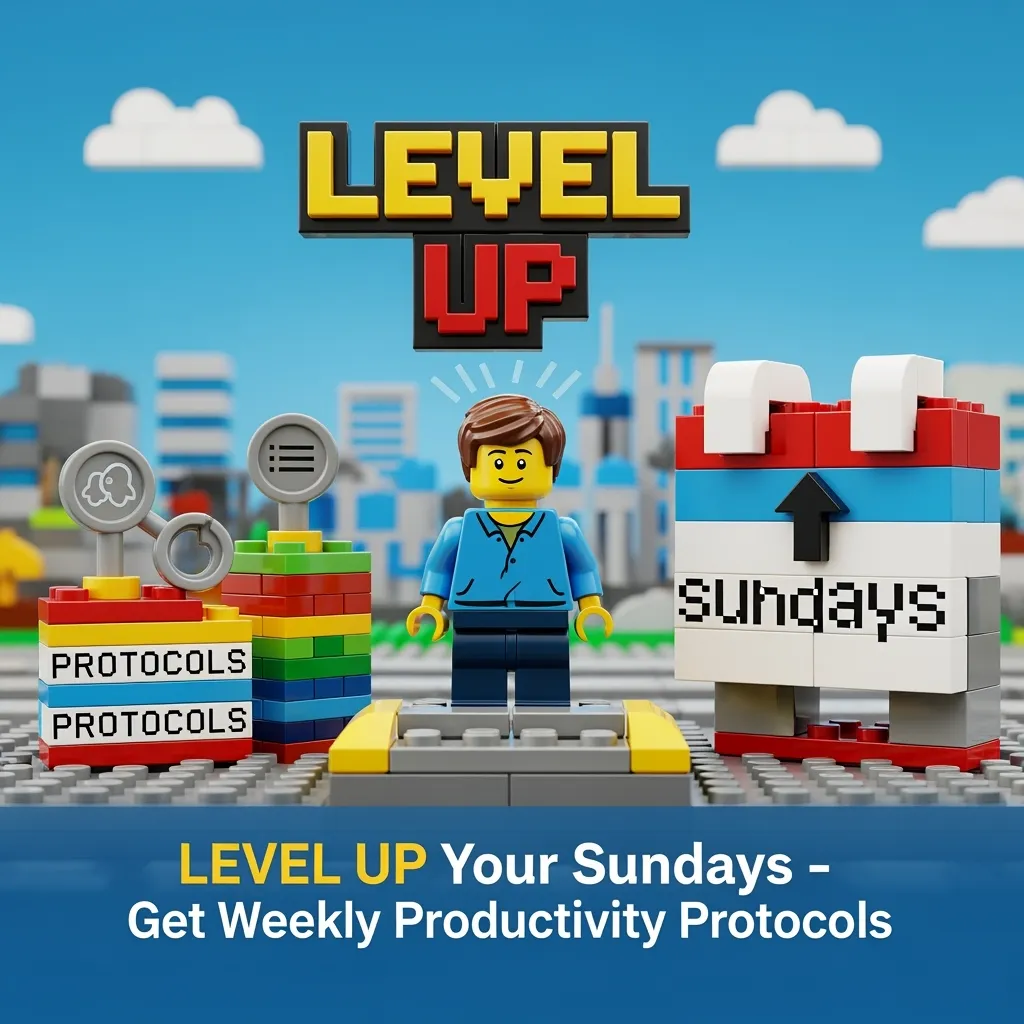 A Lego man standing and enjoying life because he levels up his sundays with the weekly productivity protocols from neurohackingly